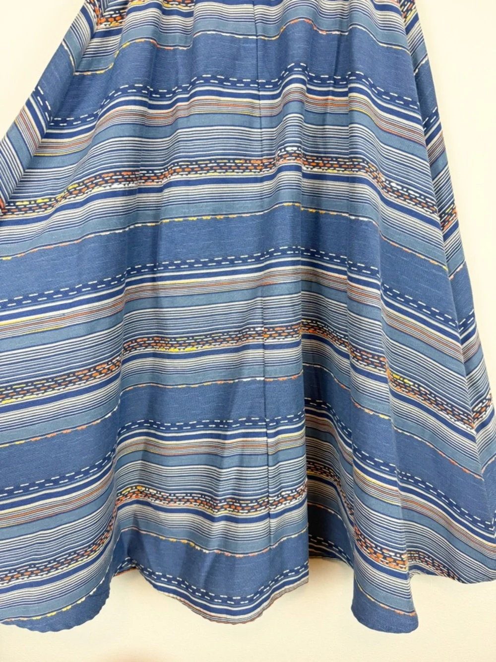 Eva Franco Liv A-Line Blue Striped Embroidered Midi Skirt Southwestern Size 2